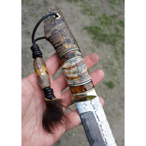 БУРШТИНОВИЙ ніж ручної роботи майстра студії Павла Гончаренка, замовити купити в Україні (Порошкова сталь К390). Photo 2